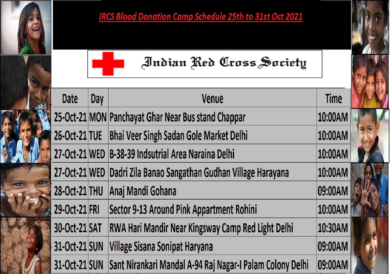 Blood Dionation Camp Schedule